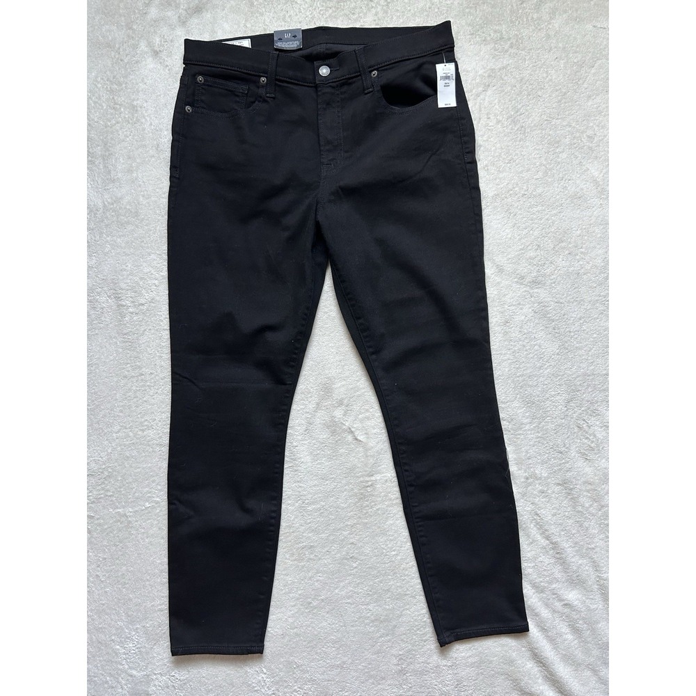 Gap True Skinny High Rise Jeans Womens 32| 14 Short Black Stretch Denim Pants